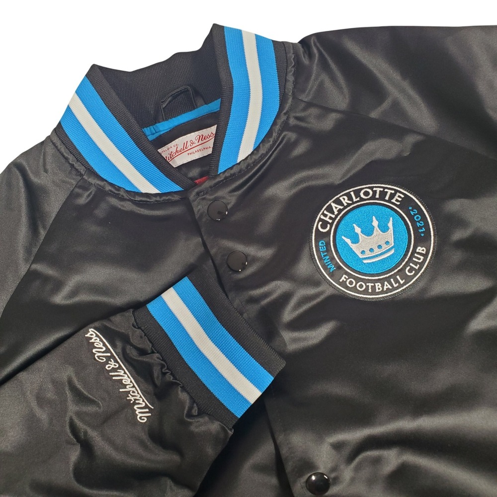 Mitchell & Ness Charlotte Football Club Satin Varsity Jacket Men L Black Soccer
